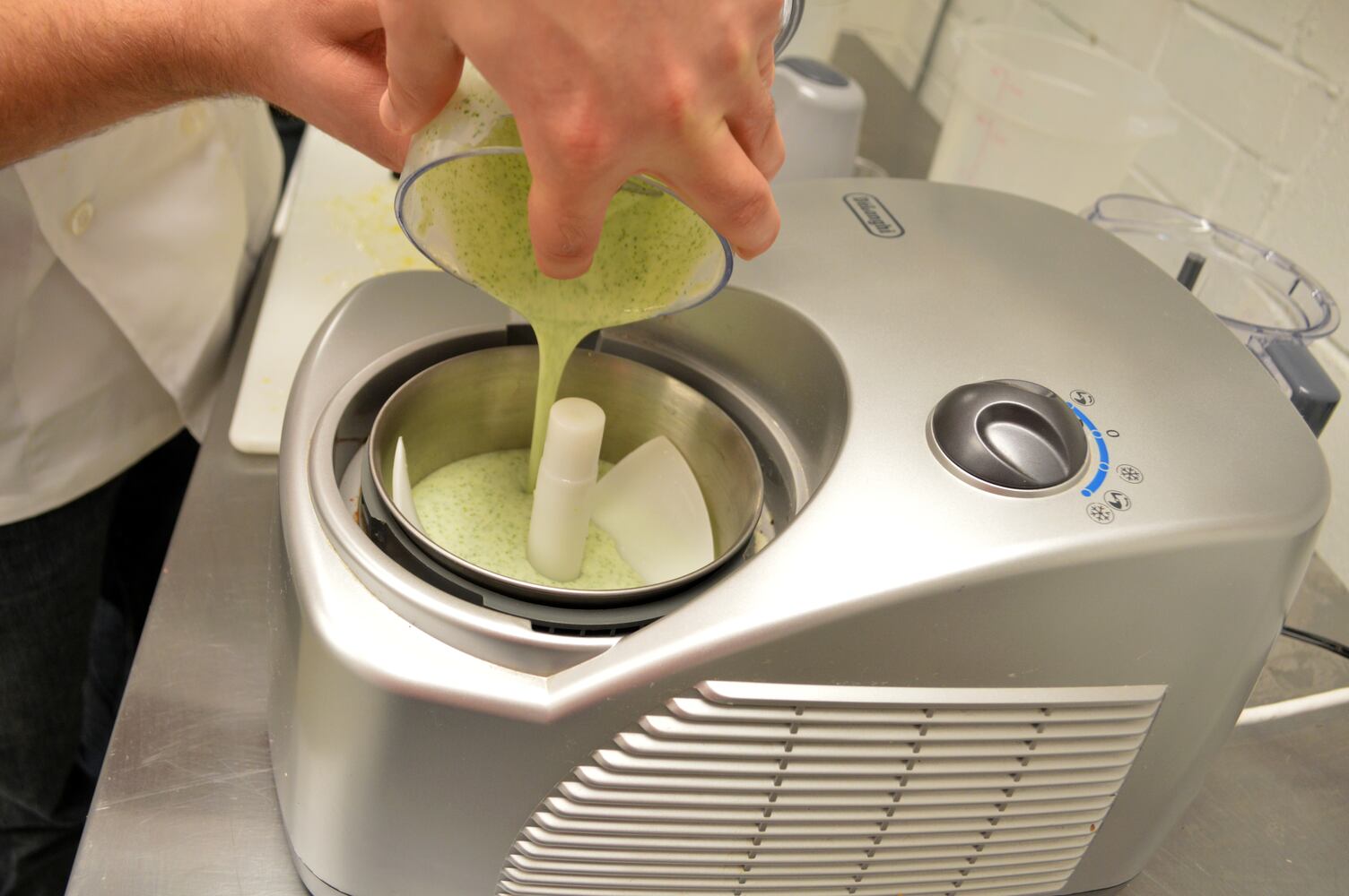 Pour into an ice cream maker