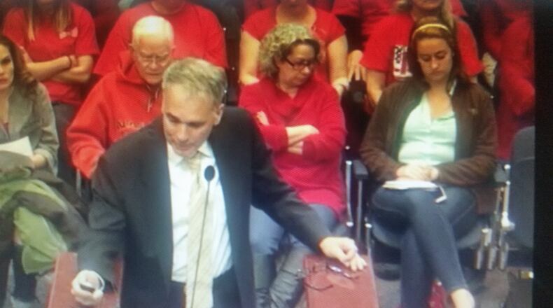 Attorney Stuart Teague, representing Dr. Sumalatha Satoor, argues the case for building a Hindu temple near Lake Lanier.