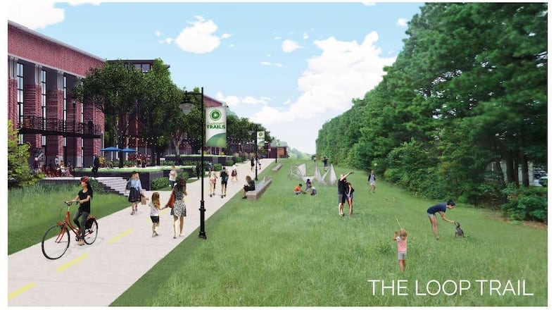 The "Loop Trail" would connect the Gwinnett Place area to McDaniel Farm Park, the Infinite Energy Center and Suwanee's trail system. (Rendering via Sugarloaf CID)