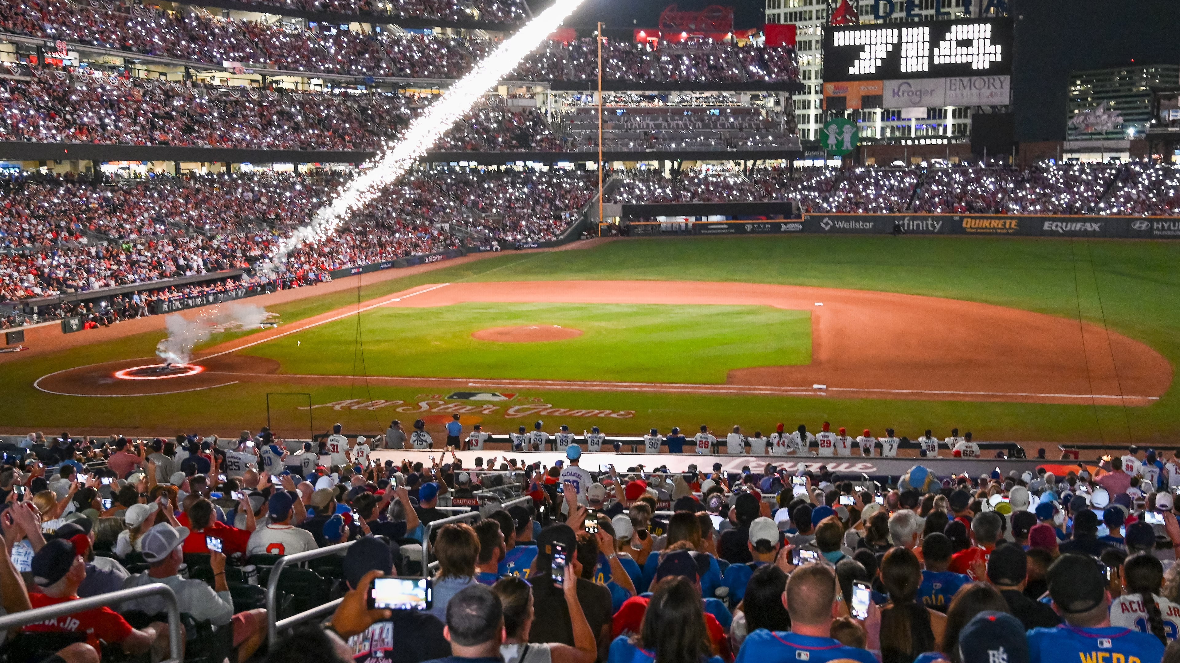 A tribute to Atlanta Braves great Hank Aaron is presented during the sixth inning of the MLB All-Star Game at Truist Park in Atlanta on Tuesday, July 15, 2025. Hyosub Shin / AJC