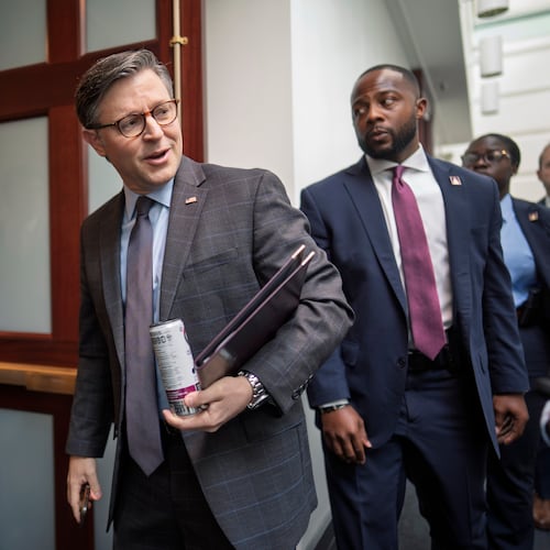 “The House has done it’s job here,” Speaker Mike Johnson told reporters after lawmakers cast their final votes until at least Nov. 9. (J. Scott Applewhite/AP)