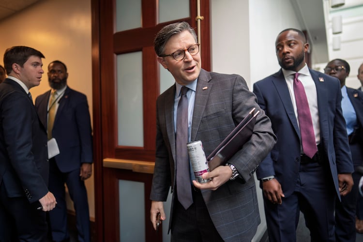 “The House has done it’s job here,” Speaker Mike Johnson told reporters after lawmakers cast their final votes until at least Nov. 9. (J. Scott Applewhite/AP)
