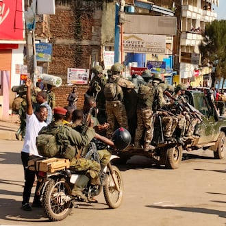 FILE - M23 rebels enter the centre of east Congo's second-largest city, Bukavu, and take control of the South Kivu province administrative office, Sunday, Feb. 16, 2025. (AP Photo/Janvier Barhahiga, File)