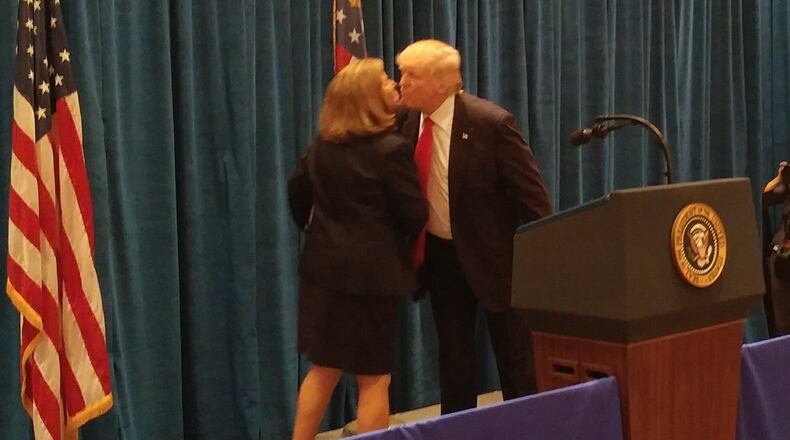 Karen Handel and Donald Trump at a closed-door fundraiser in Atlanta. Brandon Phillips/Special.
