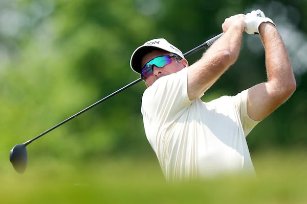 Ryan Fox tees off on the fifth hole during the third round of the Canadian Open golf tournament in Caledon, Ontario, Saturday, June 7, 2025. (Nathan Denette/The Canadian Press via AP)