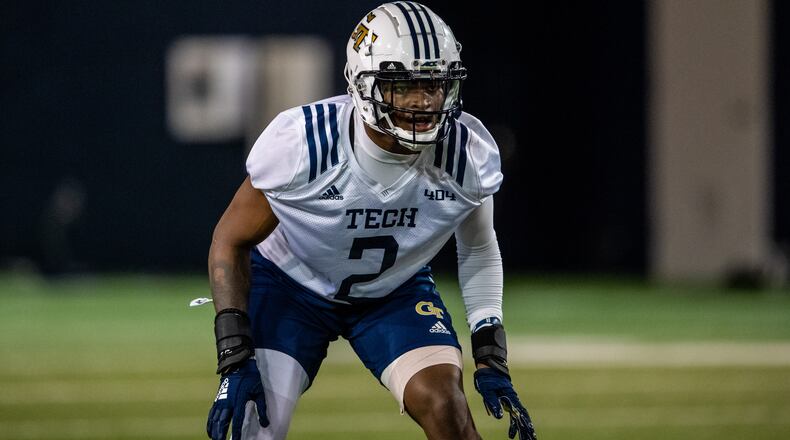 Georgia Tech safety Tariq Carpenter on the field for the first day of spring practice March 30, 2021. (Danny Karnik/Georgia Tech Athletics)