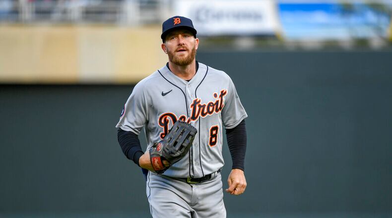 Former Tigers outfielder Robbie Grossman flew to Atlanta and arrived Tuesday morning. As of Tuesday afternoon, when he entered his new clubhouse, he still was trying to figure out his living situation and how to ship his belongings from Detroit. (AP Photo/Craig Lassig)