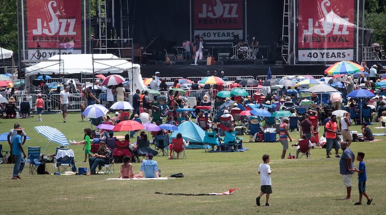 Allan Harris plays to an early crowd on the Legend Stage during the Atlanta Jazz Festival Saturday in Piedmont Park, May 27, 2017. This year marks the 40th anniversary of the Atlanta Jazz Festival, one of the largest free jazz festivals in the country. STEVE SCHAEFER / SPECIAL TO THE AJC