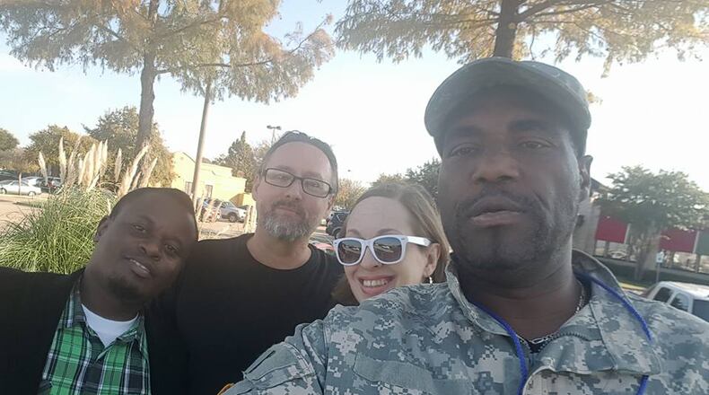 Ernest Walker (in uniform) with supporters at Chili's. Image from Facebook.