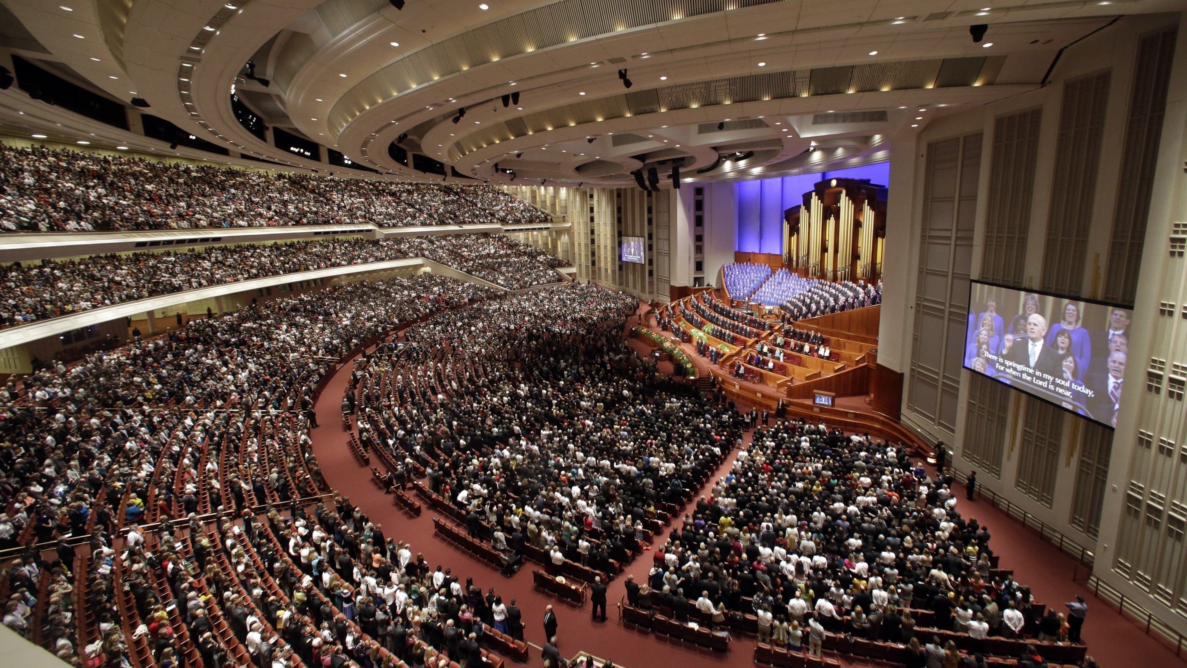 FILE - The opening session of the two-day Mormon church conference is shown Saturday, Oct. 5, 2013, in Salt Lake City. (AP Photo/Rick Bowmer, File)