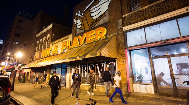 The Mammal Gallery exits onto Broad Street in southwest downtown Atlanta. The art and performance gallery hosts the un sound choreographed performance, a silent performance where audience is asked to arrive and stay silent. The performance ran about a month.