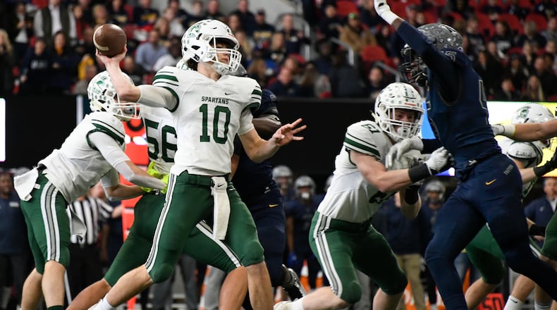 Athens Academy QB Palmer Bush passes against Eagle's Landing Christian Academy during a class A Private high school championship football game at Mercedes-Benz Stadium, Wednesday, Dec. 12, 2018 in Atlanta. (John Amis/Special)