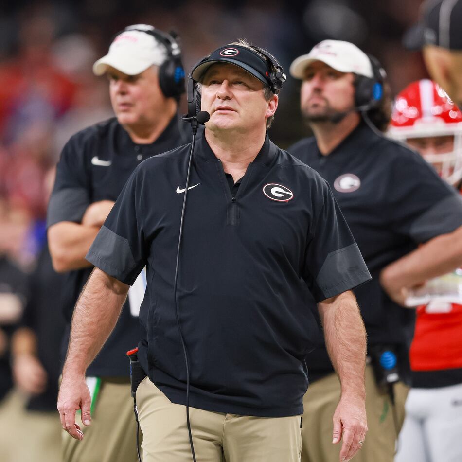 Georgia coach Kirby Smart works the sideline during the first half against Ole Miss during the College Football Playoff quarterfinals at the Sugar Bowl in the Caesars Superdome on Thursday, Jan. 1, 2026, in New Orleans. (Jason Getz/AJC)