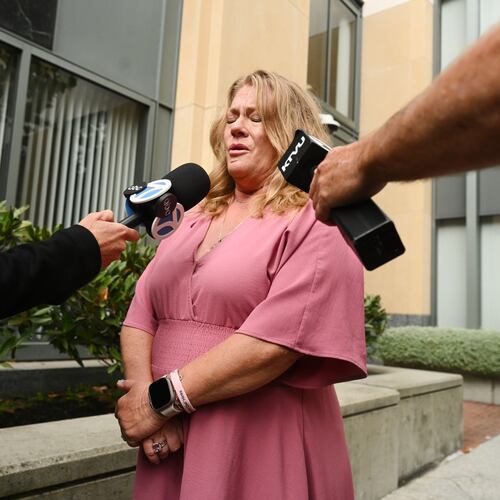 Victoria Hicks gets emotional after talking about her daughter with the media outside court after tech giant Meta agreed to pay $17 billion as part of a settlement to end a landmark trial over teen social media addiction on Wednesday, Aug. 26, 2026, in Oakland, Calif. (Noah Berger/AP)