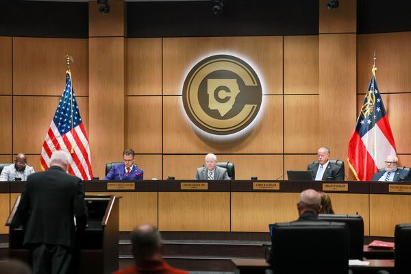 The Cobb County School Board, seen here during a 2025 meeting. (Jason Getz/AJC)