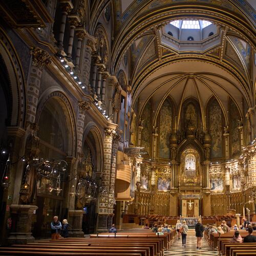 A view of the Basilica of Montserrat at the Monastery of Montserrat near Barcelona, Spain, Friday, June 5, 2026. (AP Photo/Emilio Morenatti)