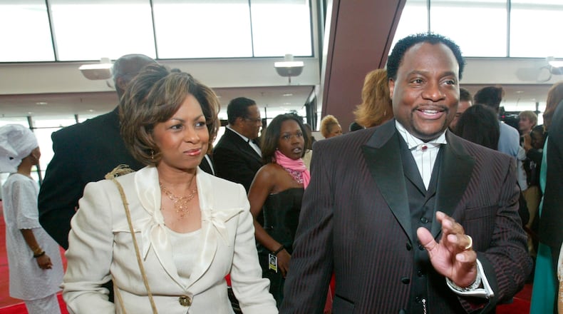 Bishop Eddie Lee Long, pastor of New Birth Missionary Baptist in Lithonia, Ga. and wife Vanessa Griffin Long arrive at the 13th Annual Trumpet Awards in 2005. (AJC File Photo)