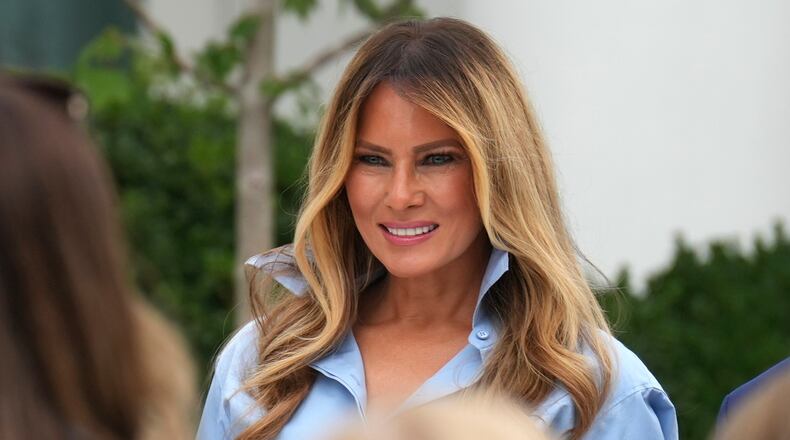 First lady Melania Trump attends an event in the Rose Garden of the White House, Thursday, Aug. 20, 2026, in Washington. (AP Photo/Jacquelyn Martin)