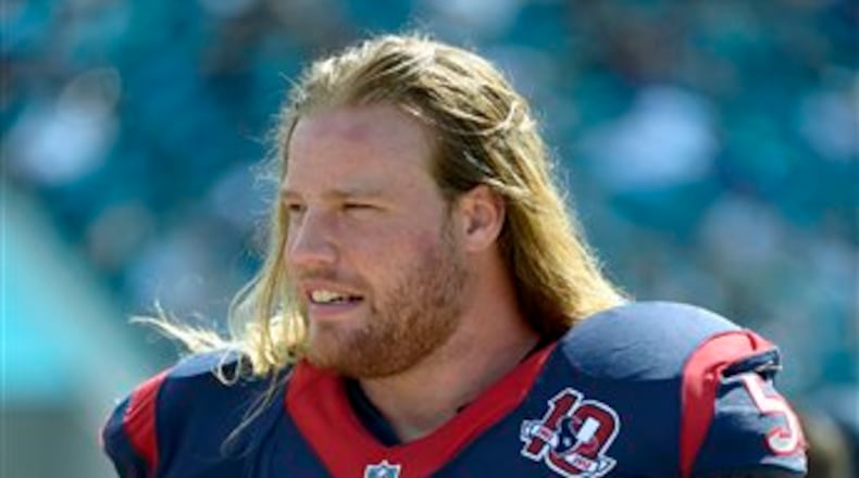 Houston Texans outside linebacker Brooks Reed (58) walks the sideline during the second half of an NFL football game against the Jacksonville Jaguars in Jacksonville, Fla., Sunday, Sept. 16, 2012.(AP Photo/Phelan M. Ebenhack) Houston Texans outside linebacker Brooks Reed (58) walks the sideline during the second half of an NFL football game against the Jacksonville Jaguars in Jacksonville, Fla., Sunday, Sept. 16, 2012.(AP Photo/Phelan M. Ebenhack)