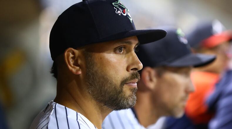 Gwinnett Stripers manager Matt Tuiasosopo watches over the game against the Memphis Redbirds in a MLB minor league game on Tuesday, May 17, 2022, in Lawrenceville. “Curtis Compton / Curtis.Compton@ajc.com”