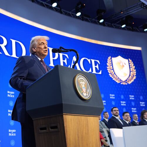 President Donald Trump speaks during a Board of Peace charter announcement during the Annual Meeting of the World Economic Forum in Davos, Switzerland, Thursday, Jan. 22, 2026. (AP Photo/Evan Vucci)