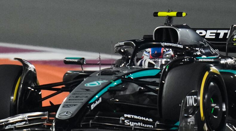 Mercedes driver Andrea Kimi Antonelli of Italy steers his car during the Qatar Formula One Grand Prix, at the Lusail International Circuit, in Lusail, Qatar, Sunday, Nov. 30, 2025. (AP Photo/Darko Bandic)