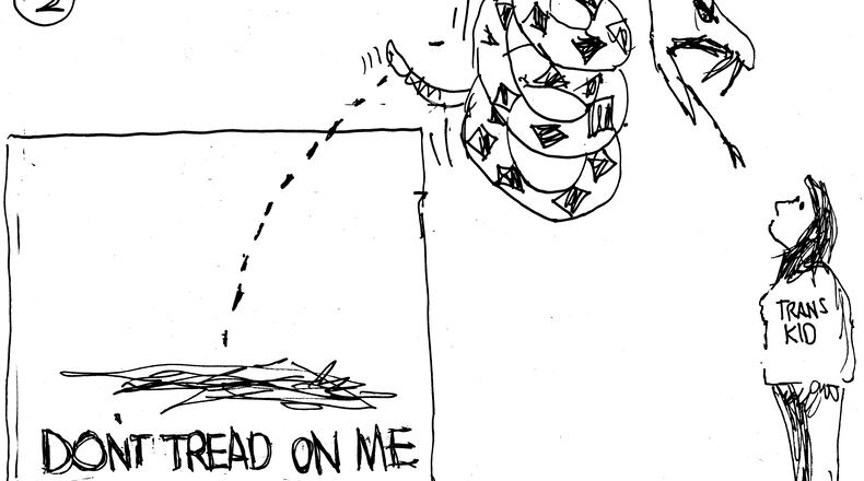 A sketch of a Mike Luckovich cartoon.