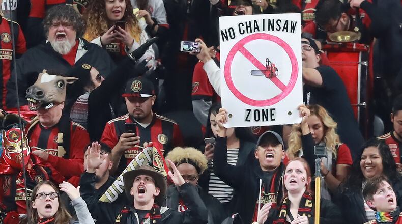 Dec 8, 2018 Atlanta: Atlanta United fans get fired up as their team takes the field preparing to play the Portland Timbers for the MLS CUP on Saturday, Dec 8, 2018, in Atlanta. Curtis Compton/ccompton@ajc.com