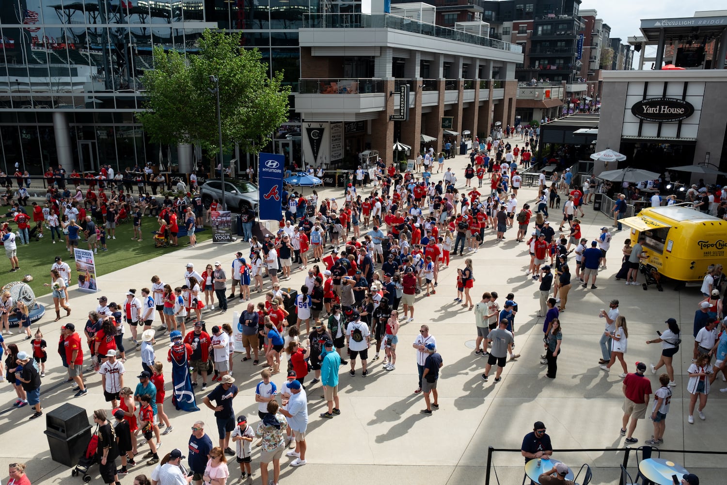 Crowds line up before the gates open for the Braves home opener on Friday, April 4, 2025.   Ben Gray for the Atlanta Journal-Constitution