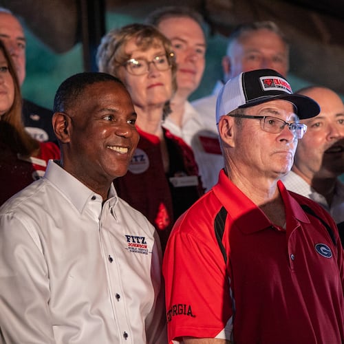 Republican Public Service Commissioners Fitz Johnson (left) and Tim Echols are running for reelection. (Jenni Girtman for the AJC)