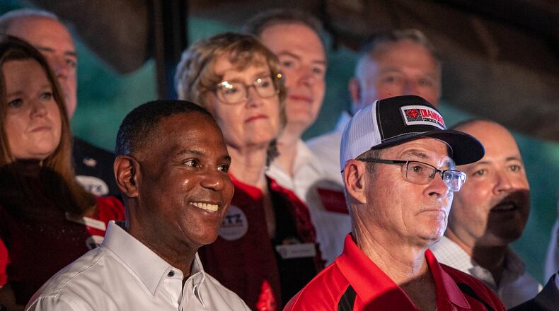 Republican Public Service Commissioners Fitz Johnson (left) and Tim Echols are running for reelection. (Jenni Girtman for the AJC)