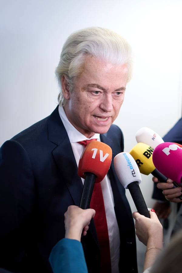 Far-right lawmaker Geert Wilders after pulling his party out of the four-party Dutch coalition in The Hague, Netherlands, Tuesday, June 3, 2025. (AP Photo/Peter Dejong)