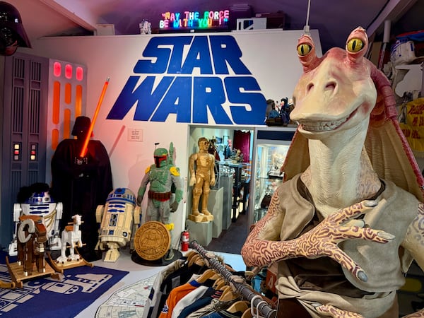 A collection of “Star Wars” memorabilia is displayed at Rancho Obi-Wan, a nonprofit museum in Petaluma, Calif., on Thursday, May 1, 2025. (AP Photo/Haven Daley)