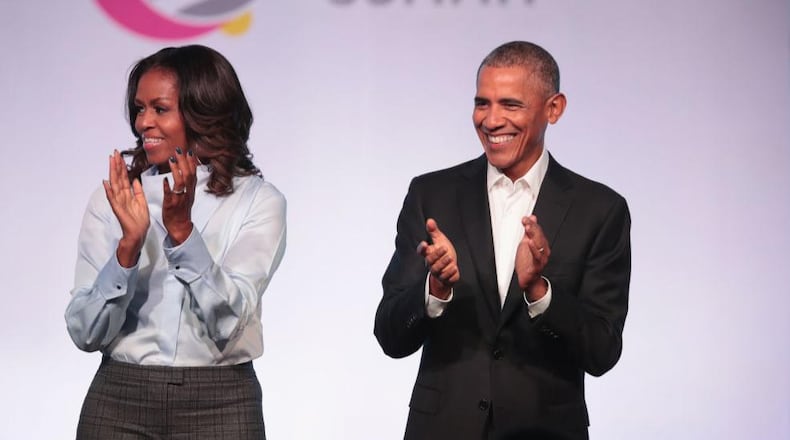 Former first Lady Michelle Obama and former President Barack Obama are introduced at the inaugural Obama Foundation Summit on October 31, 2017 in Chicago, Illinois.