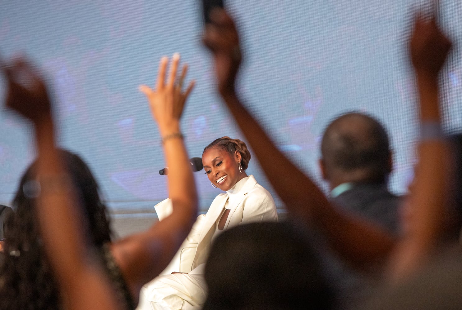 Issa Rae is the keynote speaker at the Traffic Sales and Profit Conference in Alpharetta at Avalon in Alpharetta on Friday, June 23, 2023.   (Jenni Girtman for The Atlanta Journal-Constitution)