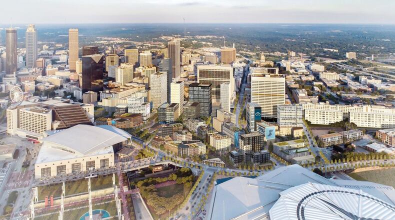 A rendering of developer CIM Group’s proposed $5 billion redevelopment of downtown Atlanta’s Gulch.