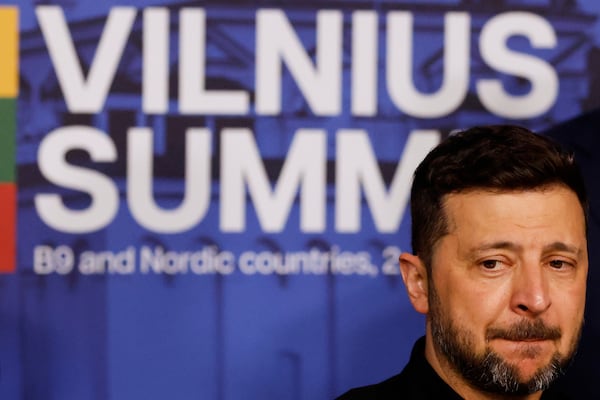 FILE - Ukraine's President Volodymyr Zelenskyy waits for the start of a group photo at the Vilnius Summit at the Palace of the Grand Dukes of Lithuania in Vilnius, Lithuania, June 2, 2025. (AP Photo/Mindaugas Kulbis, File)