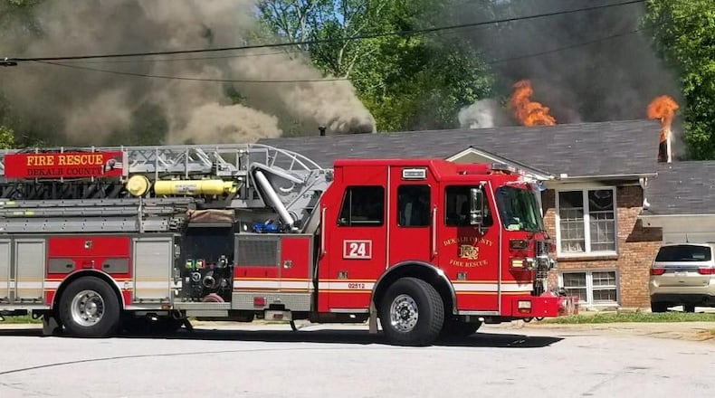 A fire displaced 10 people in unincorporated Stone Mountain on Tuesday.