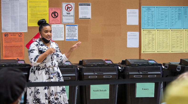 DeKalb County elections Executive Director Keisha Smith, seen here working through a recounting glitch during the election in May of this year, says that the number of volunteer poll workers this year is consistent with past elections. (Jenni Girtman for The Atlanta Journal-Constitution)