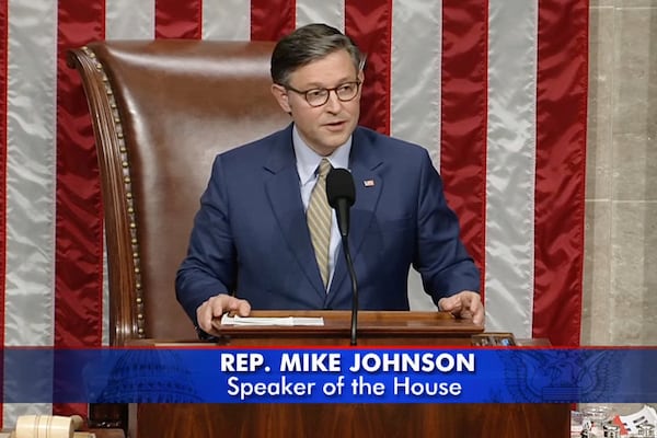 In this image from video, Speaker of the House Mike Johnson, R-La., announces the final vote total after the House of Representatives passed President Donald Trump's big bill of tax breaks and program cuts after an all-night session at the U.S. Capitol in Washington, Thursday, May 22, 2025. (House Television via AP)