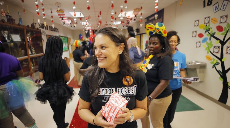 APS  Superintendent Meria Carstarphen at Peyton Forest Elementary on the first day of school in August. In her blog, Carstarphen cheered the school for its 2018 Milestones gains, writing ELA achievement across grades 3-5 is up 5.8 percentage points in proficient and above since last year, and their 4th grade ELA is up over 15 percentage points in proficient and above in the past two years.
