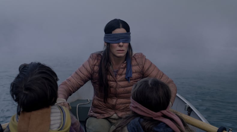 Sandra Bullock doesn't want to see as she leads a rescue in "Bird Box."