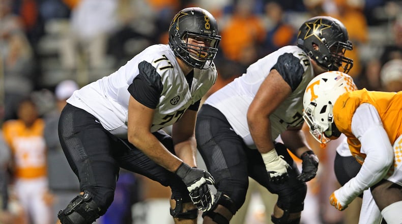 Devin Cochran started 32 games for Vanderbilt, including the Commodores' 42-24 win over Tennessee on Nov. 25, 2017, in Knoxville, Tenn. (Vanderbilt University)