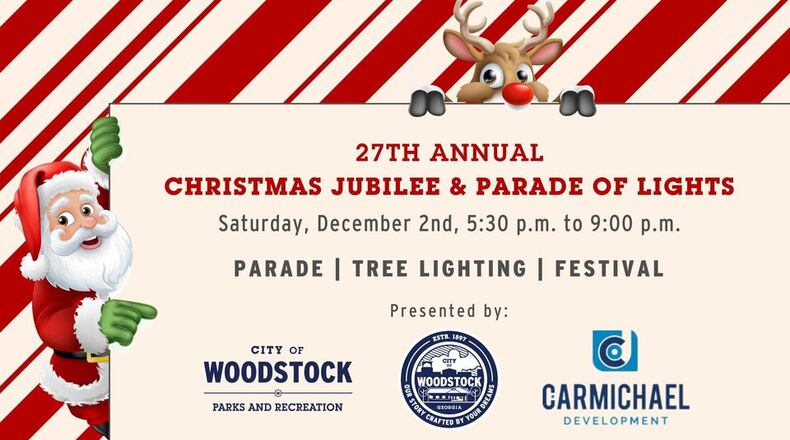 Rain or shine, Woodstock's free Christmas Jubilee and Parade of Lights are slated for 5:30-9 p.m. Dec. 2 in the city's downtown at The Park at City Center. (Courtesy of Woodstock)