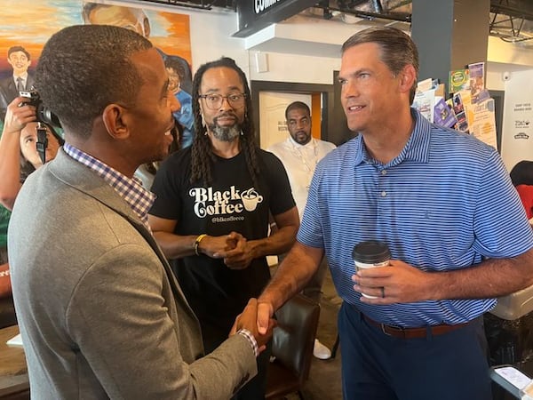 For his first campaign event as a Democratic candidate for governor, Geoff Duncan visited a Black-owned coffee shop in Atlanta. 