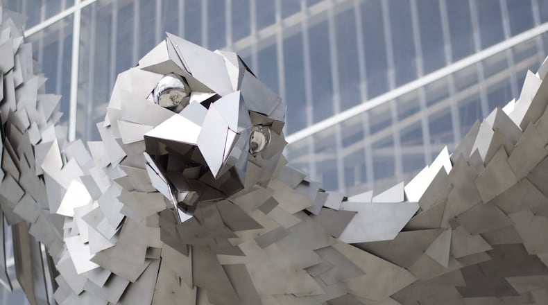 Hungarian artist Gabor Miklos Szoke created the massive stainless-steel falcon that will greet visitors to Atlanta’s new Mercedes-Benz Stadium.