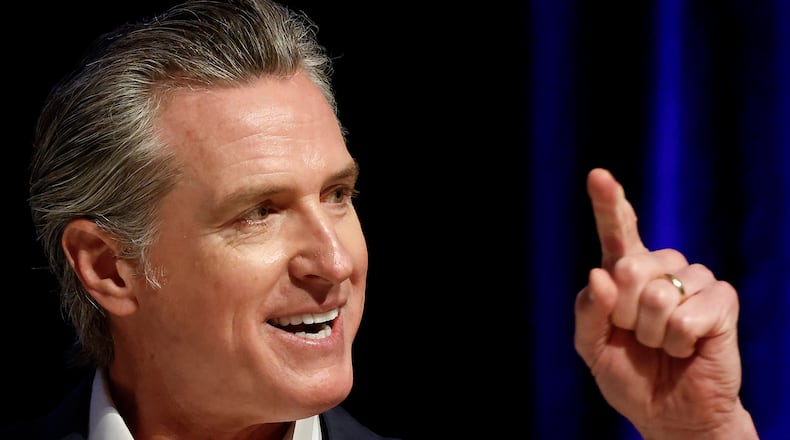 California Governor Gavin Newsom speaks at East Los Angeles College on Feb. 26, 2025, in Monterey Park, California. (Mario Tama/Getty Images/TNS)