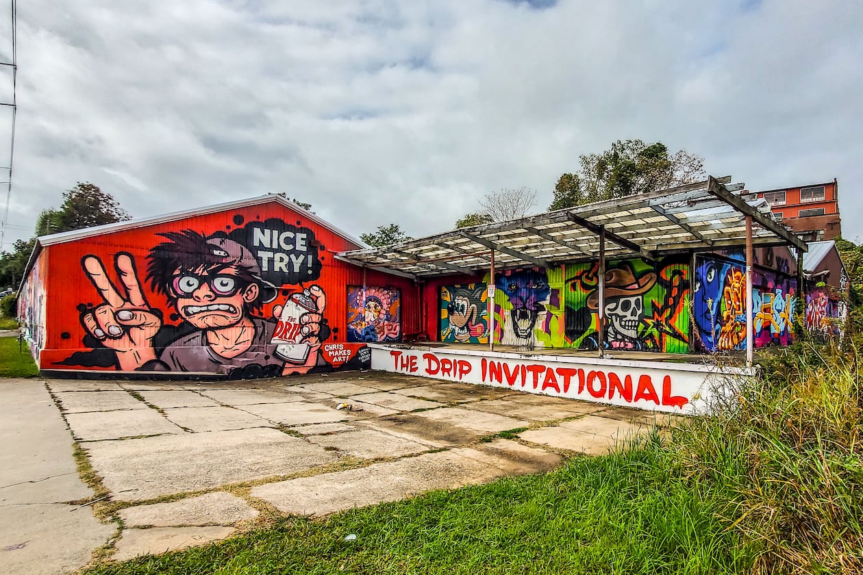 Chris Wright organized the inaugural "The Drip Invitational" painting event in October. The street art remains on view in Atlanta's Pittsburgh neighborhood. (Courtesy of Arthur Rudick)