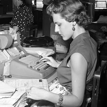 Norfolk Southern Corporation announced Monday it will give a huge archive of railroad history to the Atlanta History Center. The archive includes photos and documents from 180 years of  railroads in Atlanta and the Southeast. Among the railroads innovations was the early use of computers to track freight shipments. In this image from 1955 Barbara Cox, a Southern employee, enters information into punch cards for the IBM 650 Magnetic Drum Calculator. Photos: courtesy Norfolk Southern Corporation
