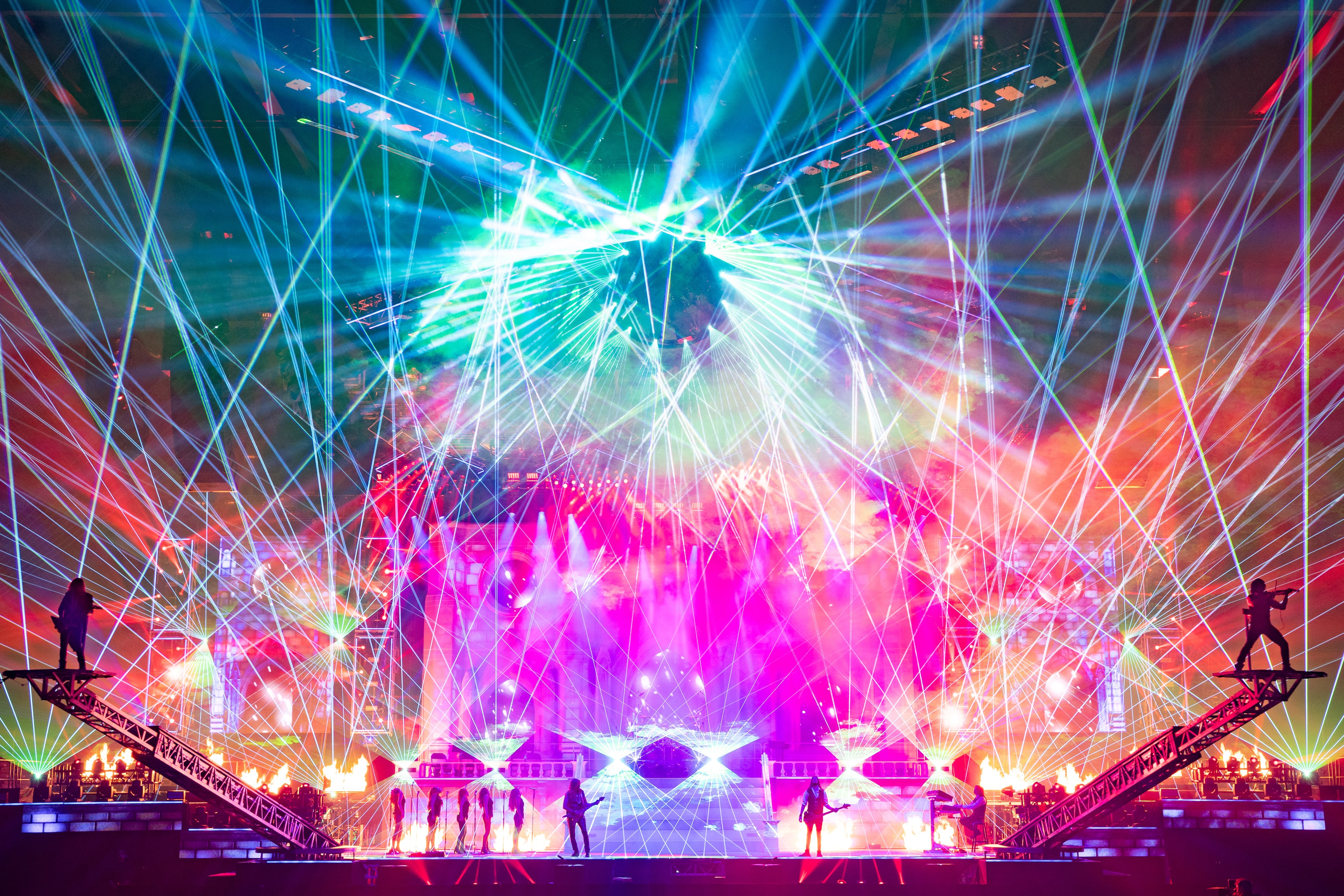 The Trans-Siberian Orchestra is known for its over-the-top productions, which include elaborate laser light shows, fire, snow, elevating stages and fog. The orchestra will play two shows at Gas South Arena on Dec. 14. (Courtesy of Jason McEachern)